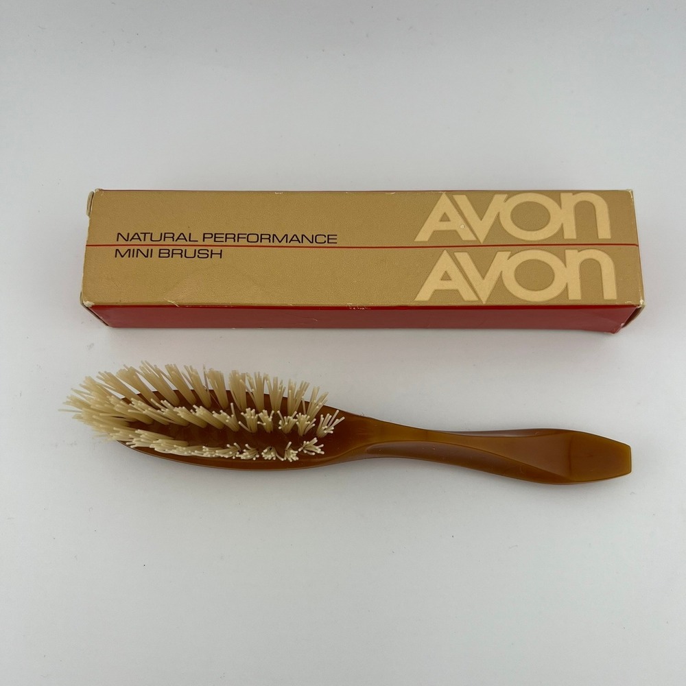 Vintage 1982 Avon Natural Performance Mini Brush With Box Travel Hair Brush